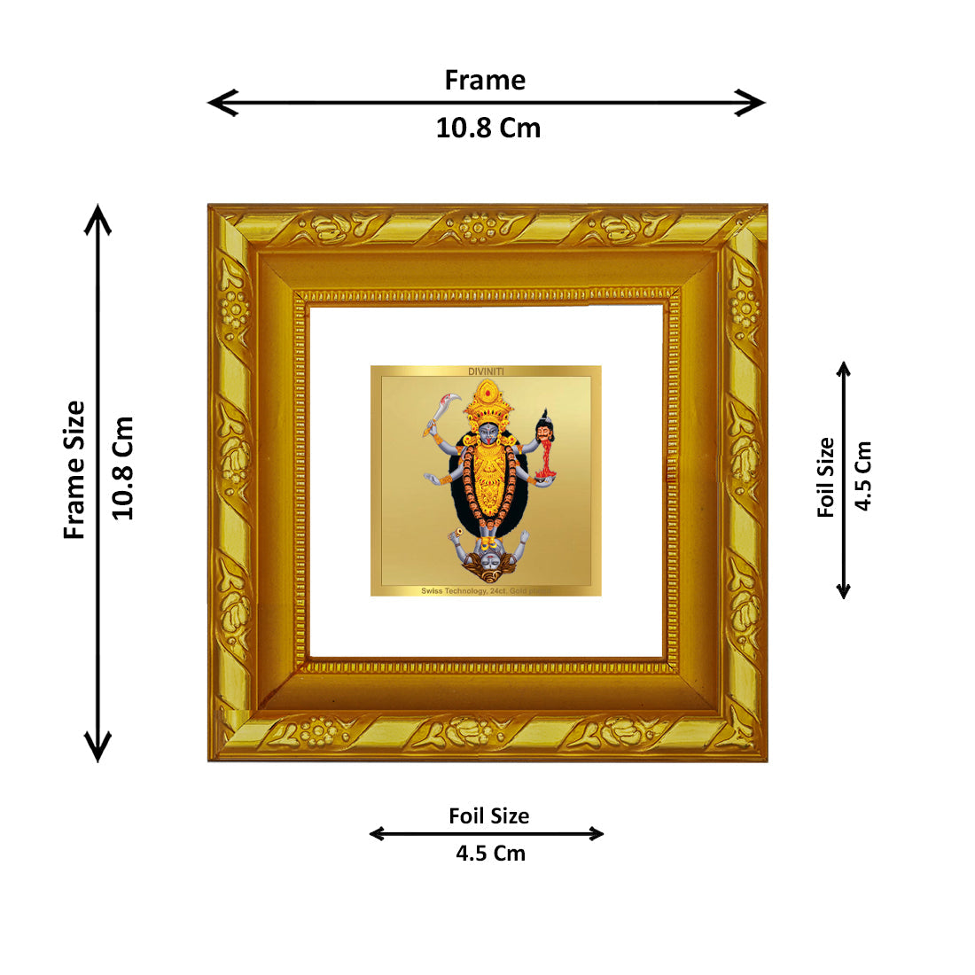 DIVINITI 24K Gold Plated Maa Kali Photo Frame For Living Room, Puja, Festival, Gift (10.8 X 10.8 CM)