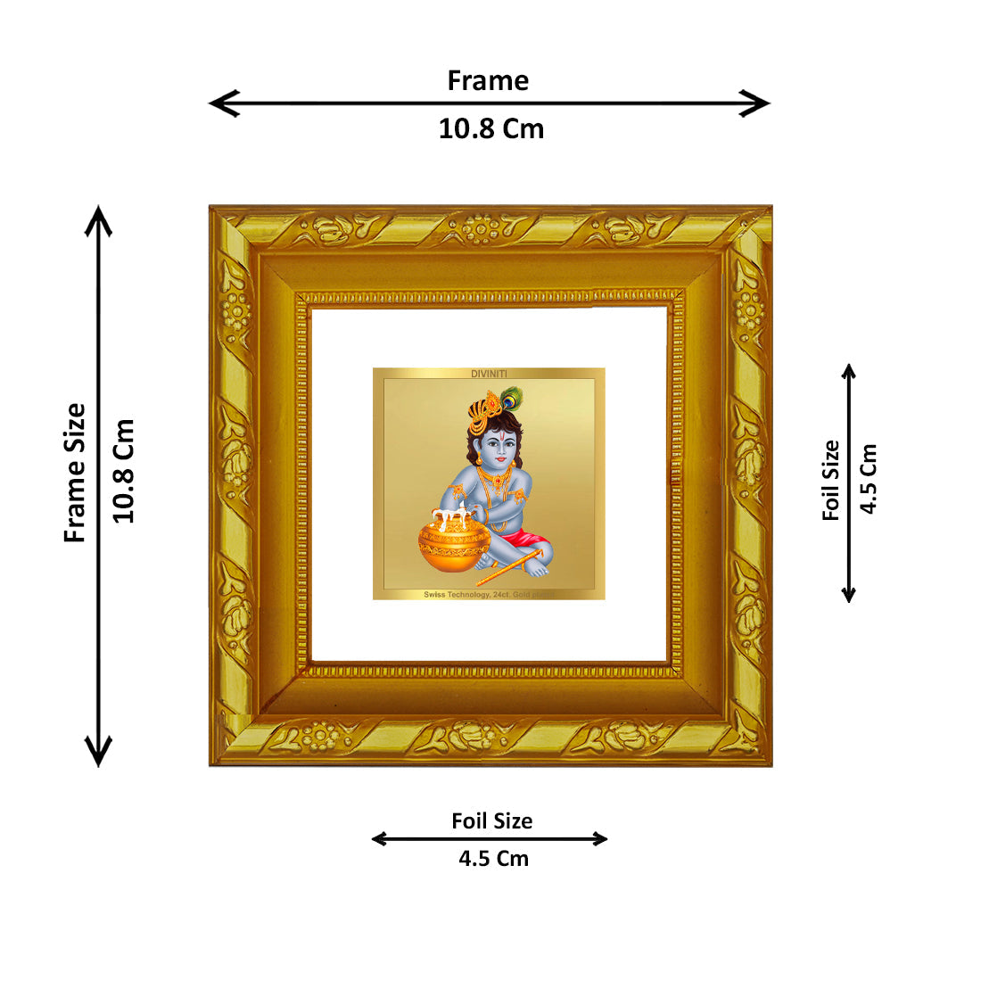 DIVINITI 24K Gold Plated Bal Gopal Photo Frame For Living Room, Festive Gift, Puja (10.8 X 10.8 CM)