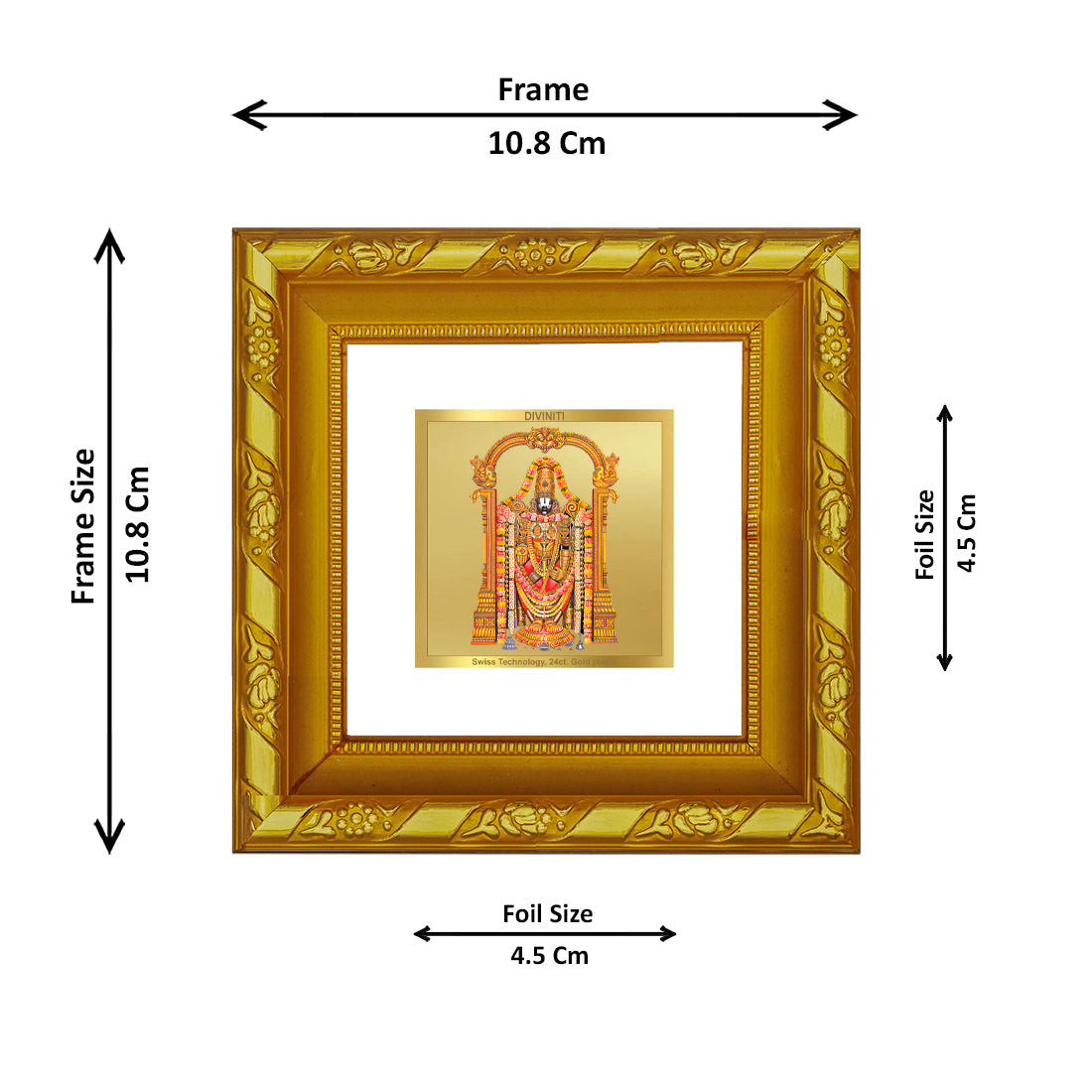 DIVINITI 24K Gold Plated Tirupati Balaji Photo Frame For Living Room, Puja Room (10.8 X 10.8 CM)