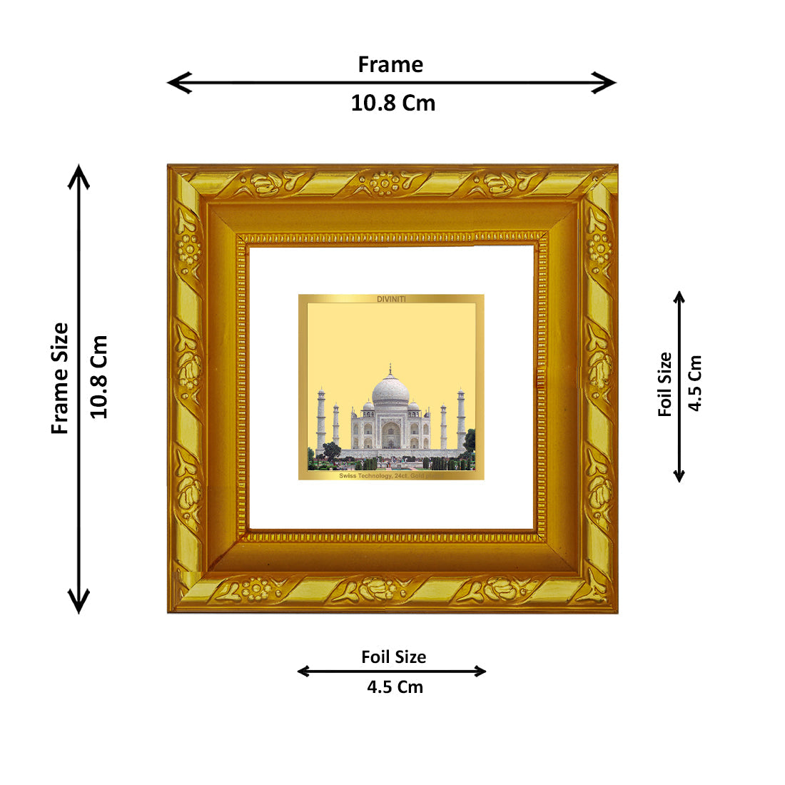 DIVINITI 24K Gold Plated Taj Mahal Photo Frame For Home Decor, Table, Luxury Gifting (10.8 X 10.8 CM)