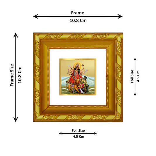 DIVINITI 24K Gold Plated Goddess Durga Photo Frame For Home Decor, TableTop, Puja (10.8 X 10.8 CM)