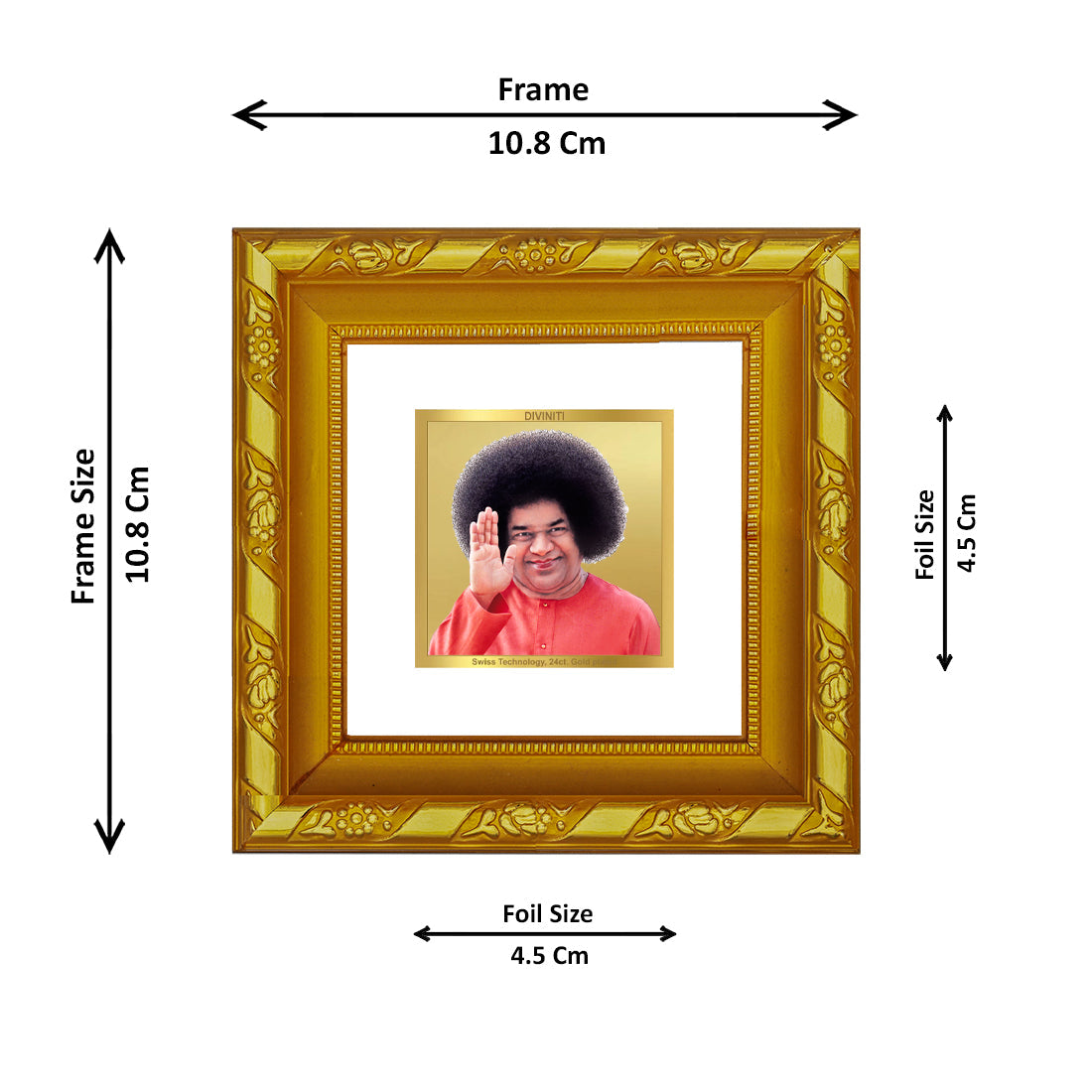 DIVINITI 24K Gold Plated Sathya Sai Baba Religious Photo Frame For Home Decor, Gift, Prayer (10.8 X 10.8 CM)