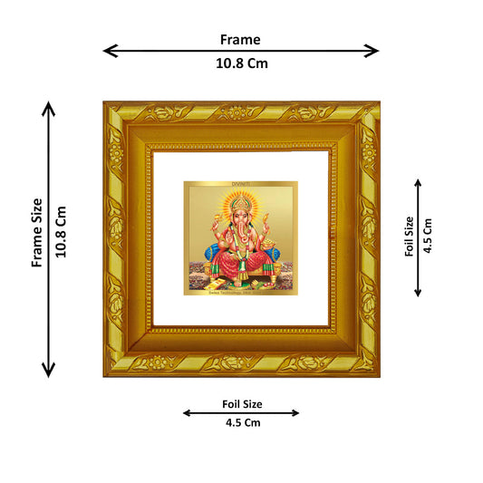 DIVINITI 24K Gold Plated Ganesha Religious Photo Frame For Home Decor, Puja, Gift (10.8 X 10.8 CM)