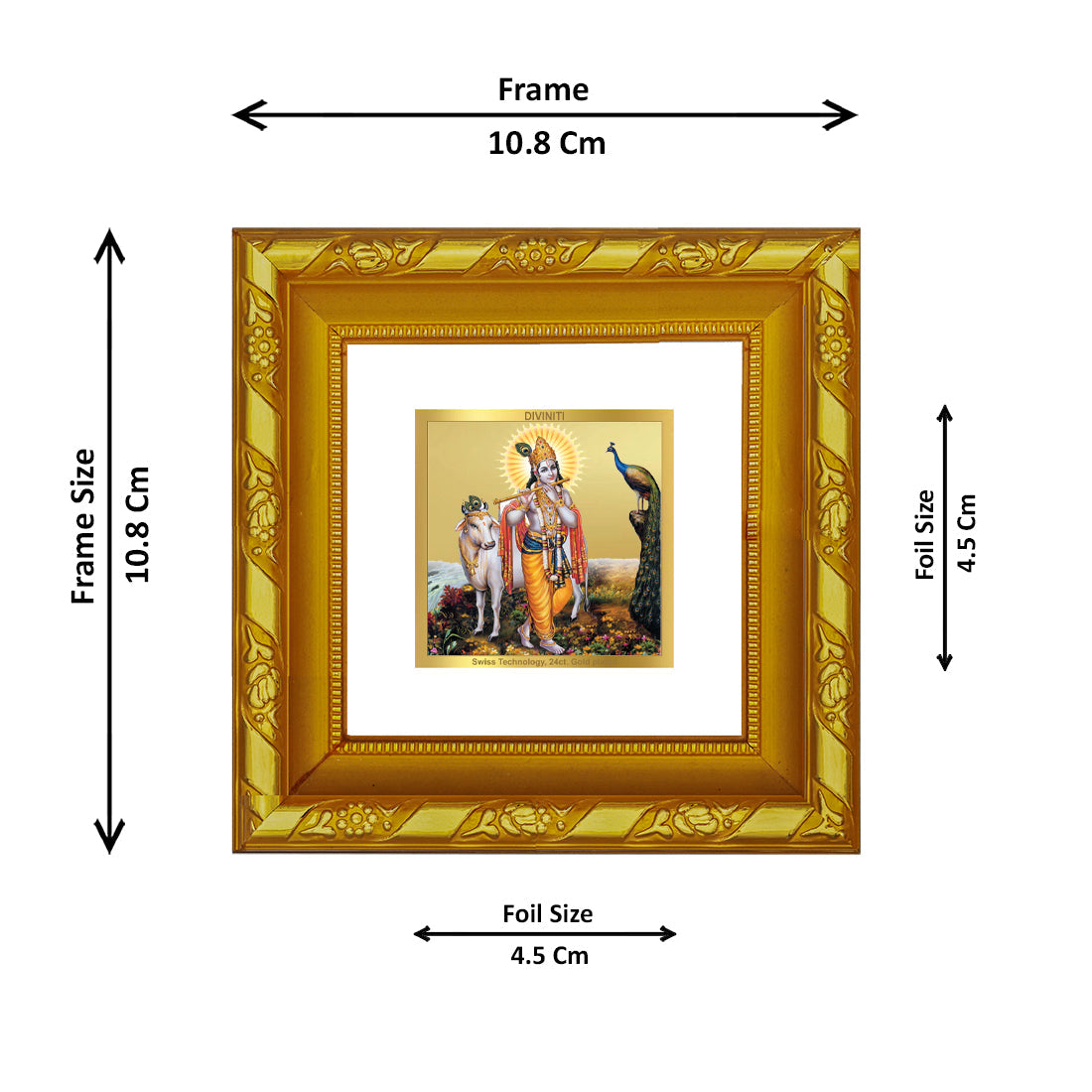 DIVINITI 24K Gold Plated Krishna Ji Photo Frame For Home Decor, Living Room, Puja, Gift (10.8 X 10.8 CM)