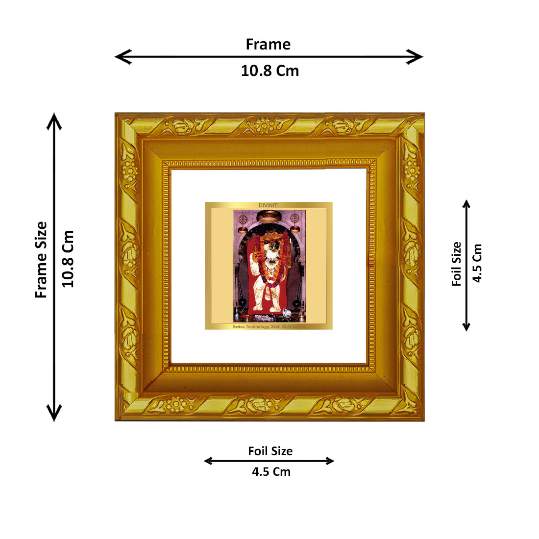 DIVINITI 24K Gold Plated Mahendipur Balaji Photo Frame For Home Decor, Puja, Festive Gift (10.8 X 10.8 CM)