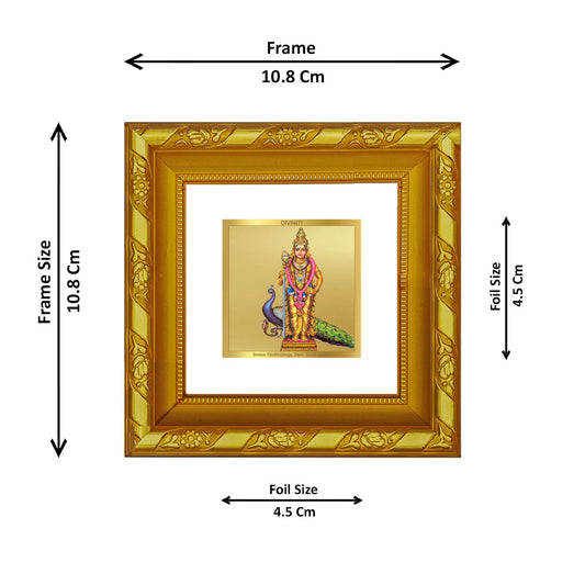 DIVINITI 24K Gold Plated Murugan Photo Frame For Home Temple, Living Room, Prayer, Gift (10.8 X 10.8 CM)