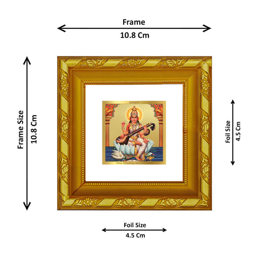 DIVINITI 24K Gold Plated Saraswati Maa Photo Frame For Home Decor, Puja Room, Gift (10.8 X 10.8 CM)