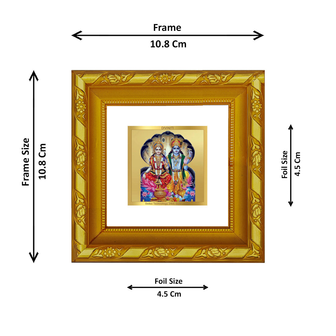 DIVINITI 24K Gold Plated Vishnu Laxmi Photo Frame For Home Decor, Puja, Festival (10.8 X 10.8 CM)