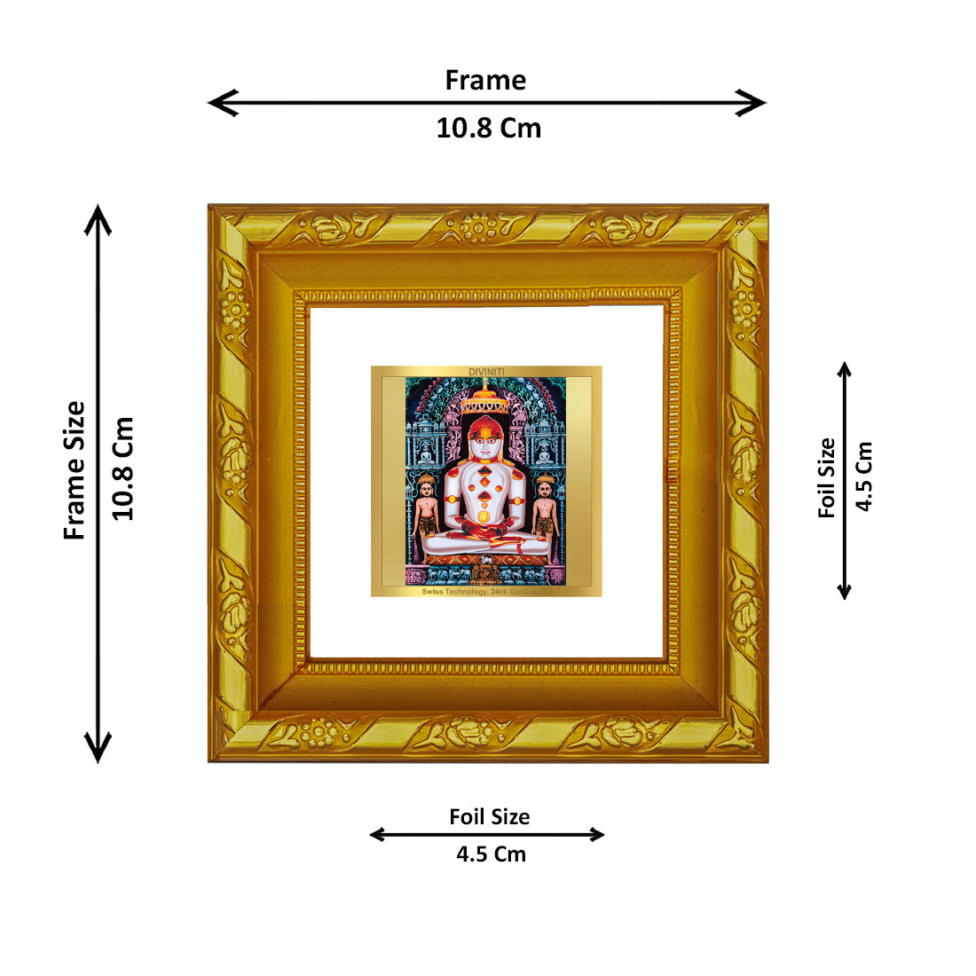 DIVINITI 24K Gold Plated Adinath Photo Frame For Home Decor, TableTop, Festival (10.8 X 10.8 CM)