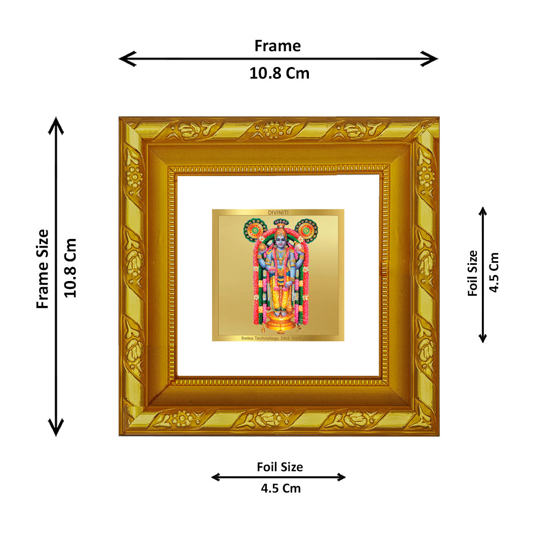 DIVINITI 24K Gold Plated Guruvayurappan Ji Photo Frame For Home Decor, Table, Gift (10.8 X 10.8 CM)