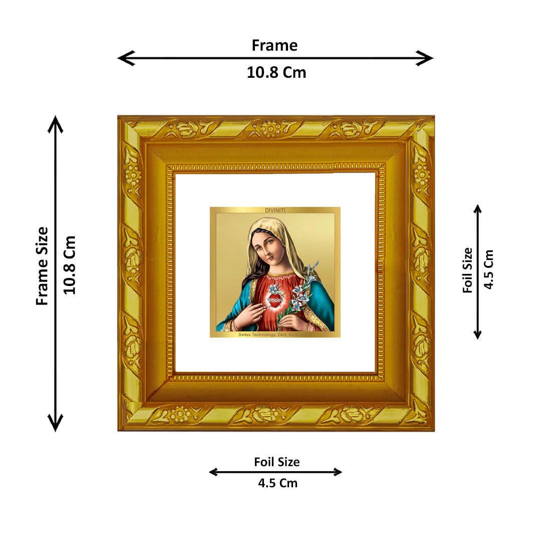 DIVINITI 24K Gold Plated Mother Mary Photo Frame For Home Decor, TableTop, Festival Gift (10.8 X 10.8 CM)