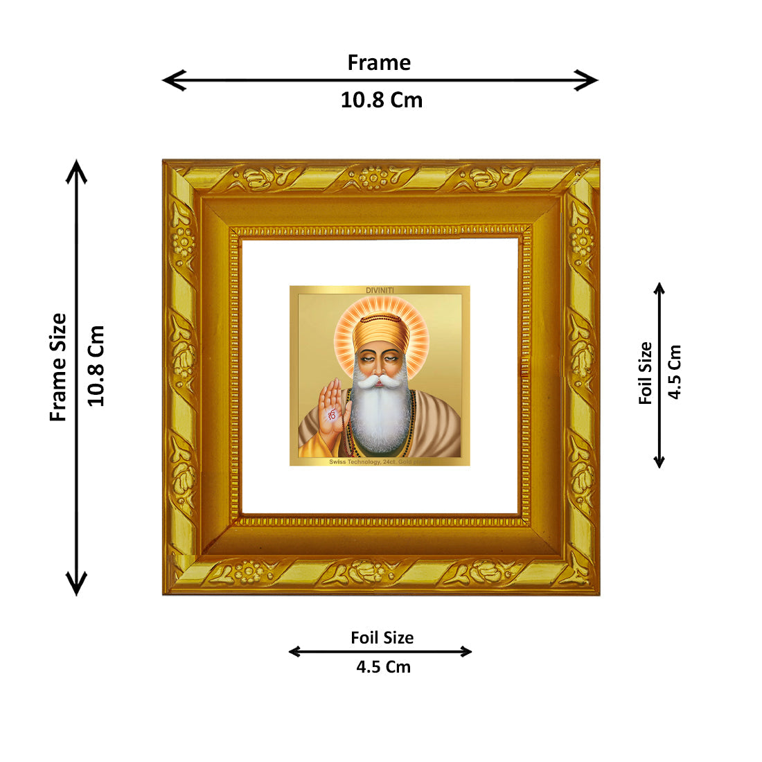 DIVINITI 24K Gold Plated Guru Nanak Photo Frame For Living Room, TableTop, Prayer, Gift (10.8 X 10.8 CM)