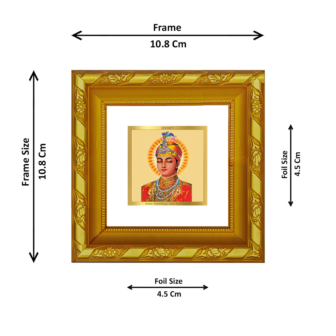 DIVINITI 24K Gold Plated Guru Harkrishan Photo Frame For Home Decoration, Gift (10.8 X 10.8 CM)