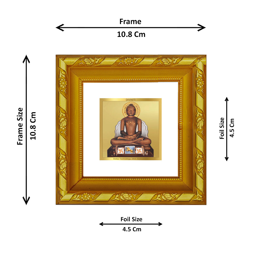 DIVINITI 24K Gold Plated Mahavira Photo Frame For Home Decor Showpiece, Prayer, Gift (10.8 X 10.8 CM)