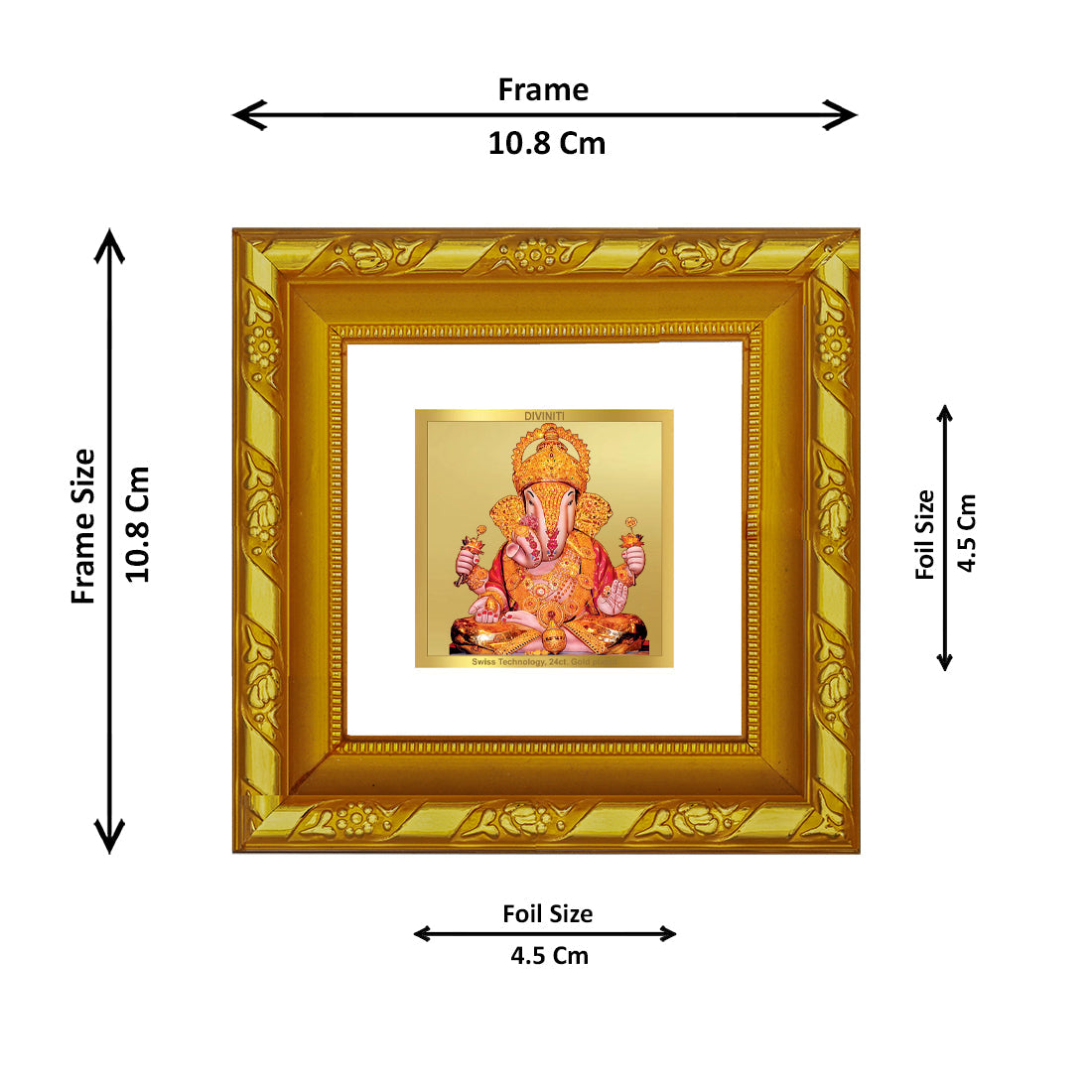 DIVINITI 24K Gold Plated Dagdu Ganesh Photo Frame For Home Decor, Puja, Festival Gift (10.8 X 10.8 CM)