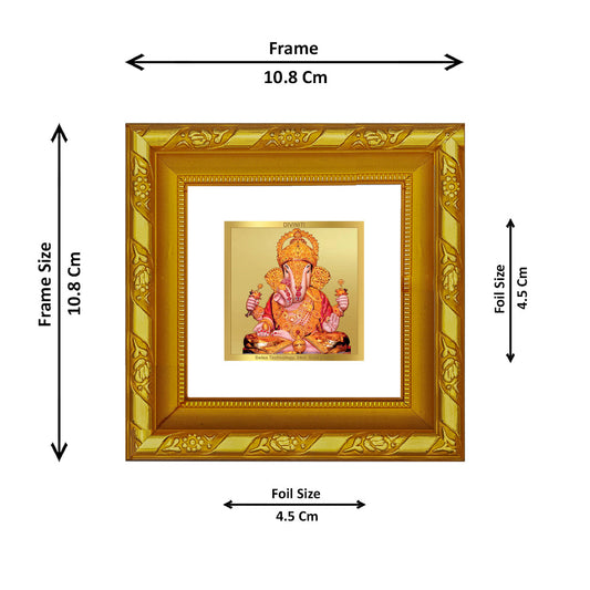 DIVINITI 24K Gold Plated Dagdu Ganesh Photo Frame For Home Decor, Puja, Festival Gift (10.8 X 10.8 CM)