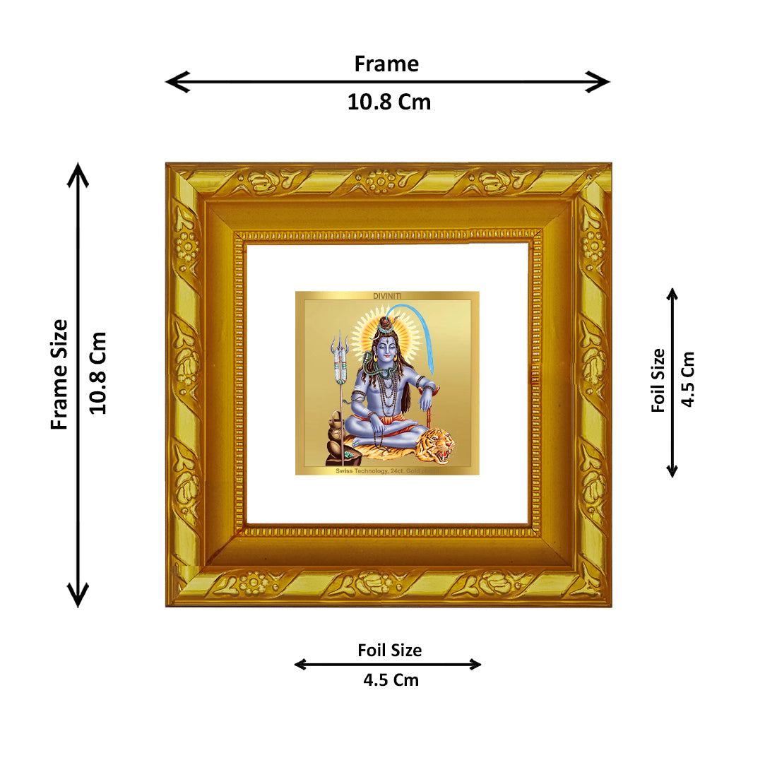 DIVINITI 24K Gold Plated Lord Shiva Photo Frame For Home Decor, Living Room, Puja Room (10.8 X 10.8 CM)