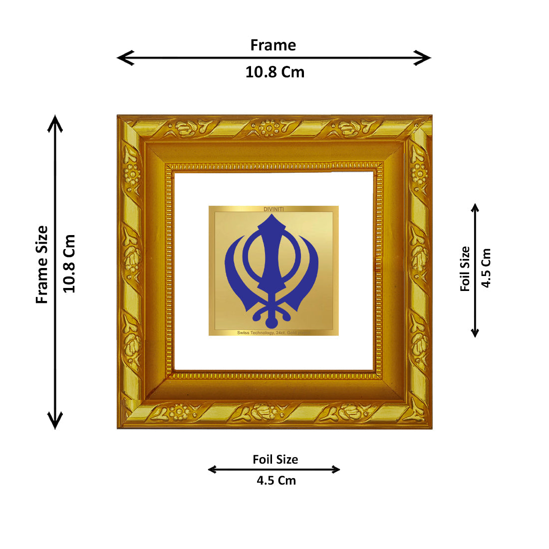 DIVINITI 24K Gold Plated Khanda Sahib Photo Frame For Home Decor Showpiece, Office, Gift (10.8 X 10.8 CM)