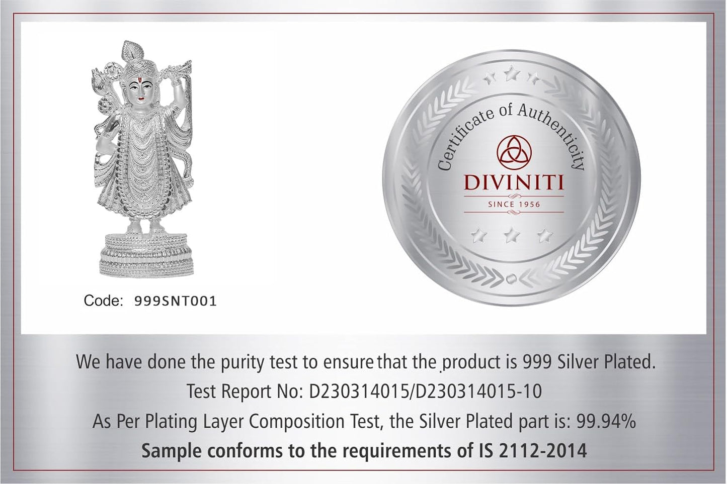 Diviniti 999 Silver Plated Shrinathji Idol for Home Decor Showpiece (25X11.5CM)