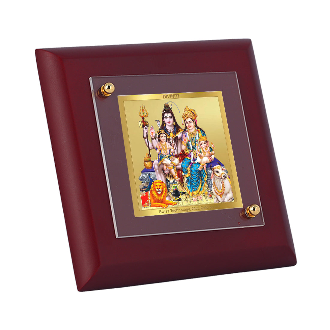 Diviniti 24K Gold Plated Shiv Parivar Photo Frame For Home Decor, Table Tops, Puja, Gift (10 x 10 CM)