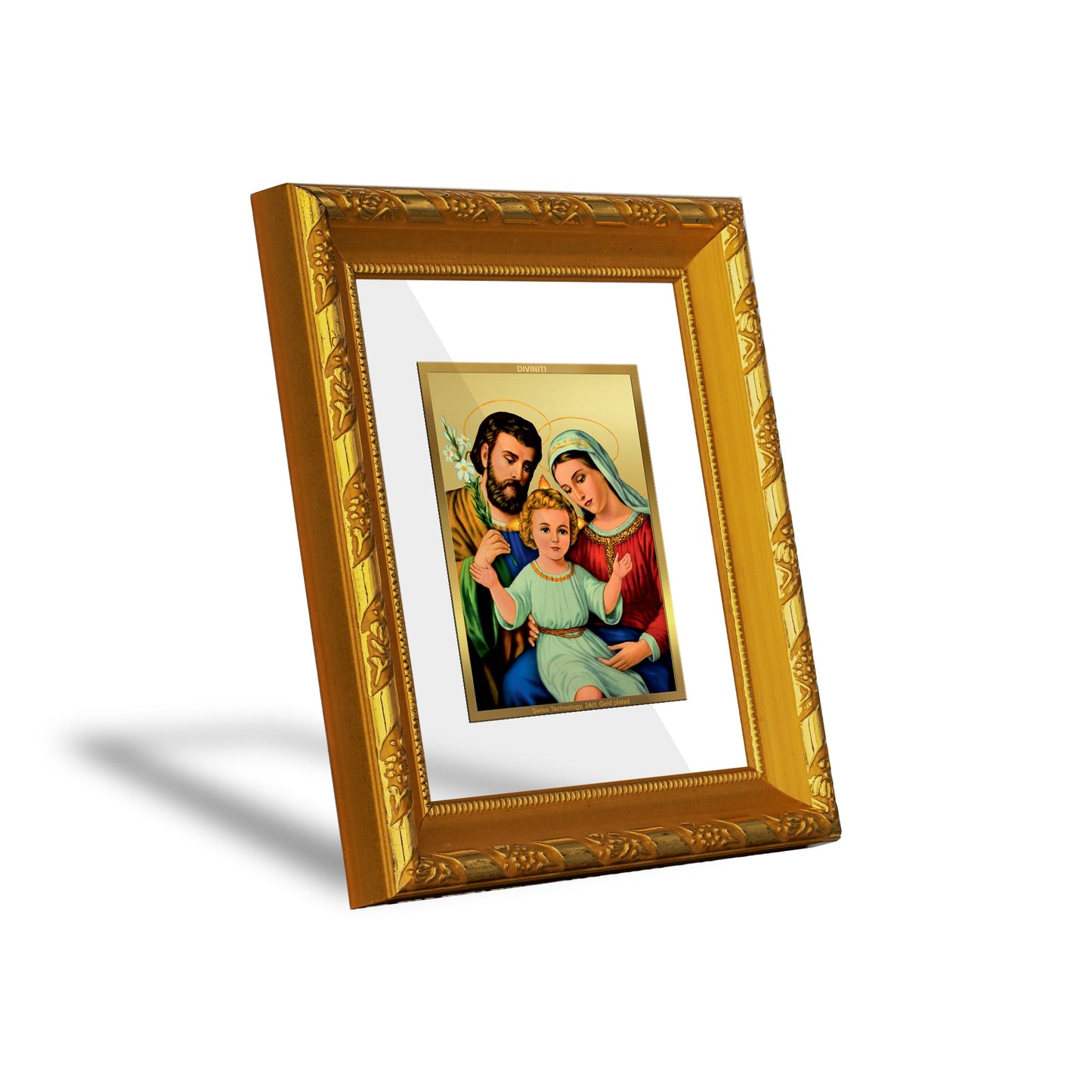 DIVINITI 24K Gold Plated Holy Family Wall Photo Frame For Home Decor, Exclusive Gift (15.0 X 13.0 CM)