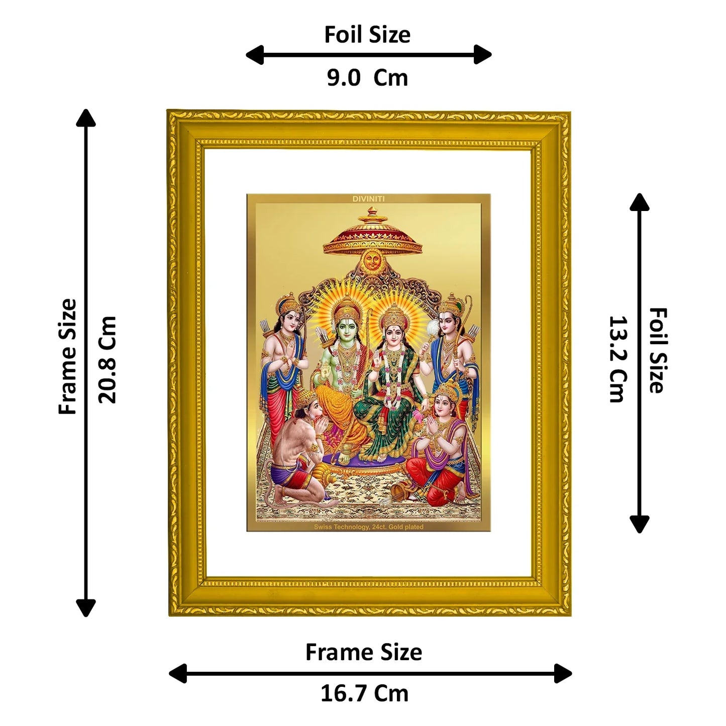 Diviniti 24K Gold Plated Ram Darbar Photo Frame For Home Decor, Wall Hanging, Table Top, Puja Room (20.8 x 16.7 CM)