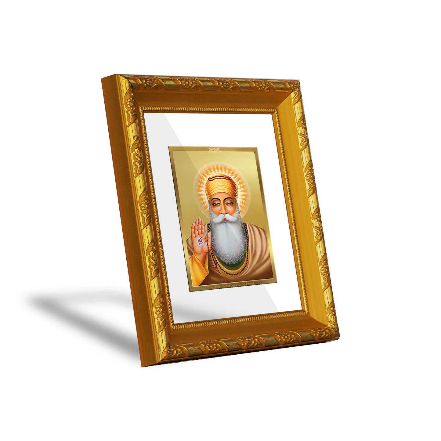 DIVINITI 24K Gold Plated Guru Nanak Photo Frame For Living Room Decor, TableTop, Prayer (15.0 X 13.0 CM)