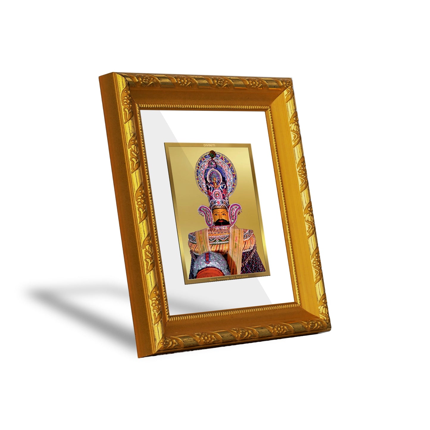 DIVINITI 24K Gold Plated Khatu Shyam Photo Frame For Home Wall Decor, TableTop, Puja (15.0 X 13.0 CM)