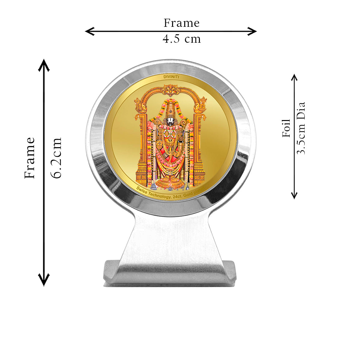 Diviniti 24K Gold Plated Tirupati Balaji Frame For Car Dashboard, Home Decor & Puja Room (6.2 x 4.5 CM)