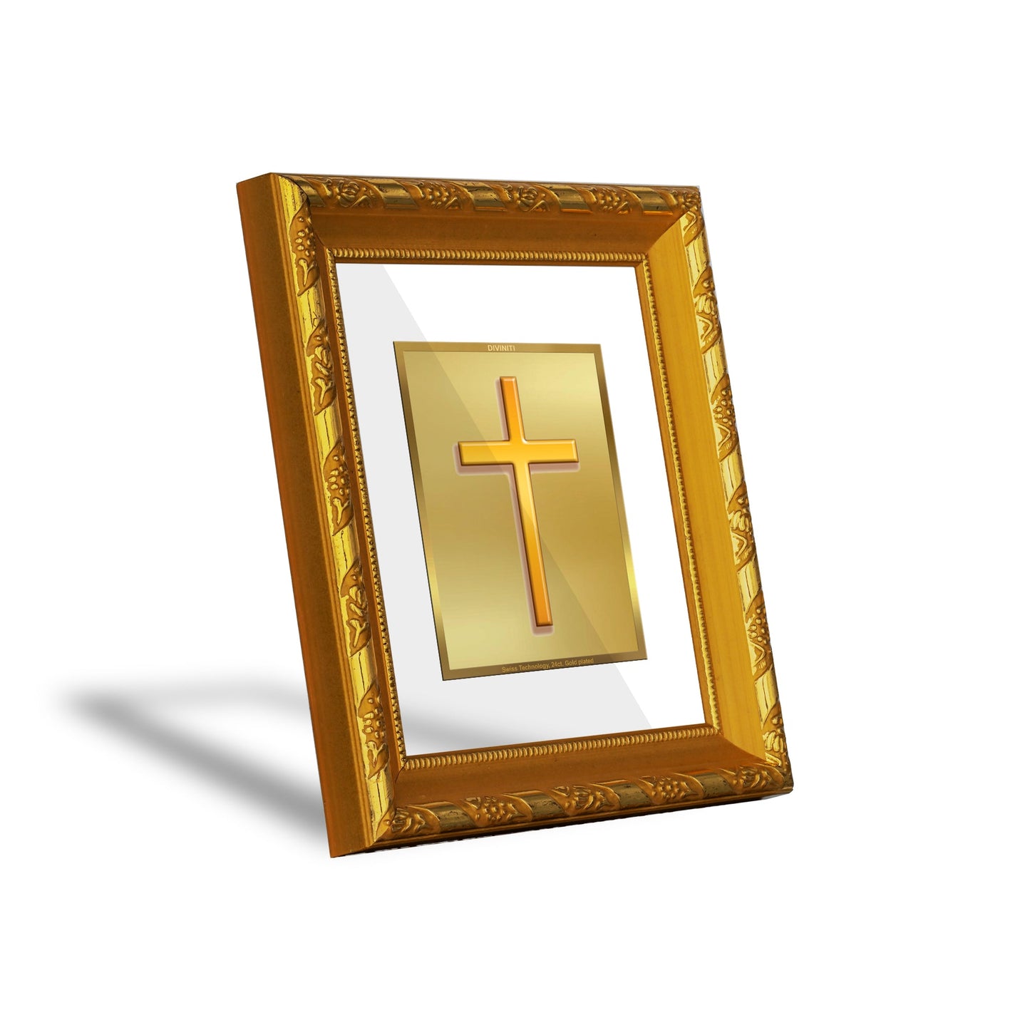 DIVINITI 24K Gold Plated Holy Cross Photo Frame For Home Decor Showpiece, TableTop (15.0 X 13.0 CM)