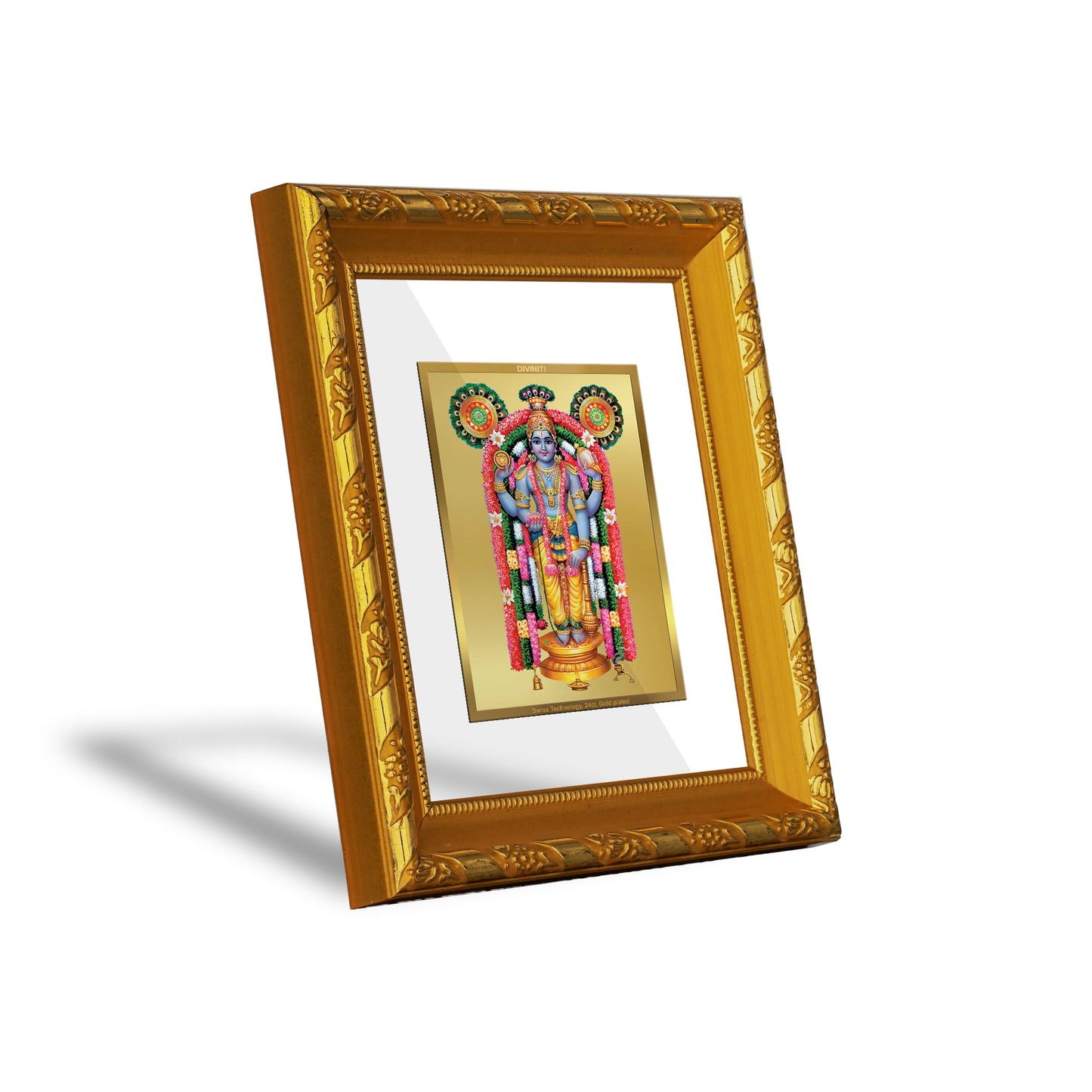 DIVINITI 24K Gold Plated Guruvayurappan Ji Photo Frame For Home Wall Decor, Festival Gift (15.0 X 13.0 CM)