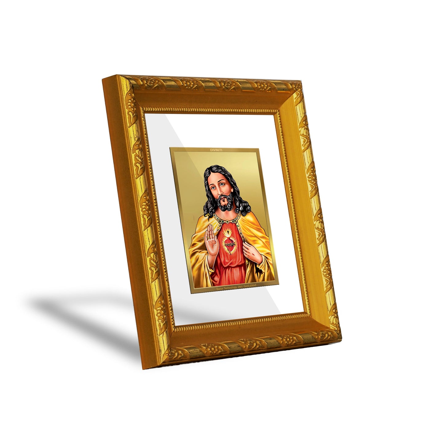 DIVINITI 24K Gold Plated Jesus Wall Photo Frame For Home Decor, Prayer, Gift (15.0 X 13.0 CM)