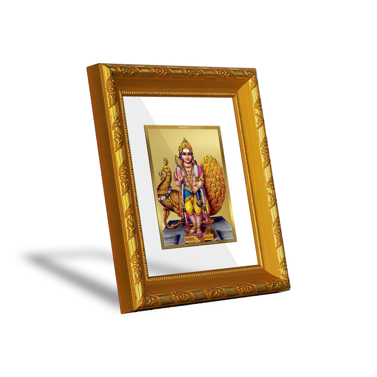 DIVINITI 24K Gold Plated Karthikey Photo Frame For Home Wall Decor, Worship, Gift (15.0 X 13.0 CM)