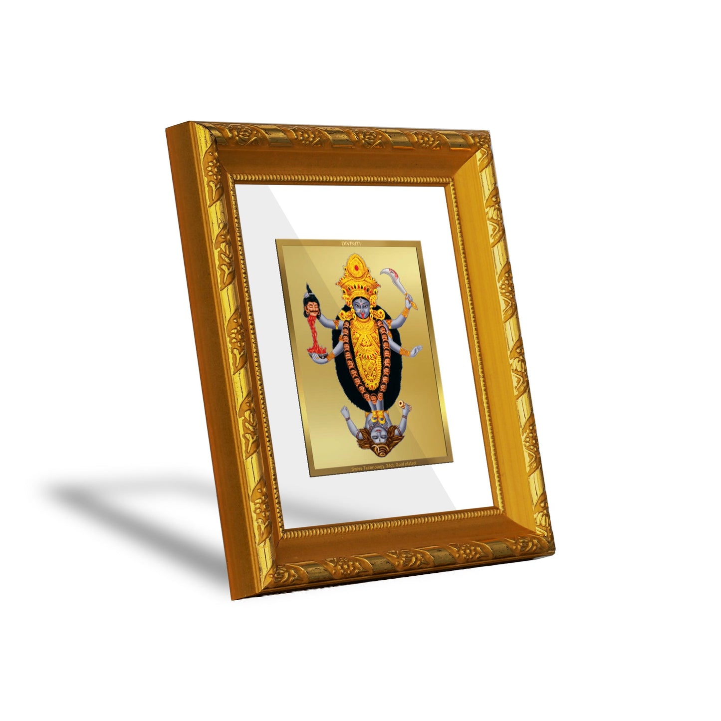 DIVINITI 24K Gold Plated Maa Kali Photo Frame For Home Decor, Puja, Festive Gift (15.0 X 13.0 CM)