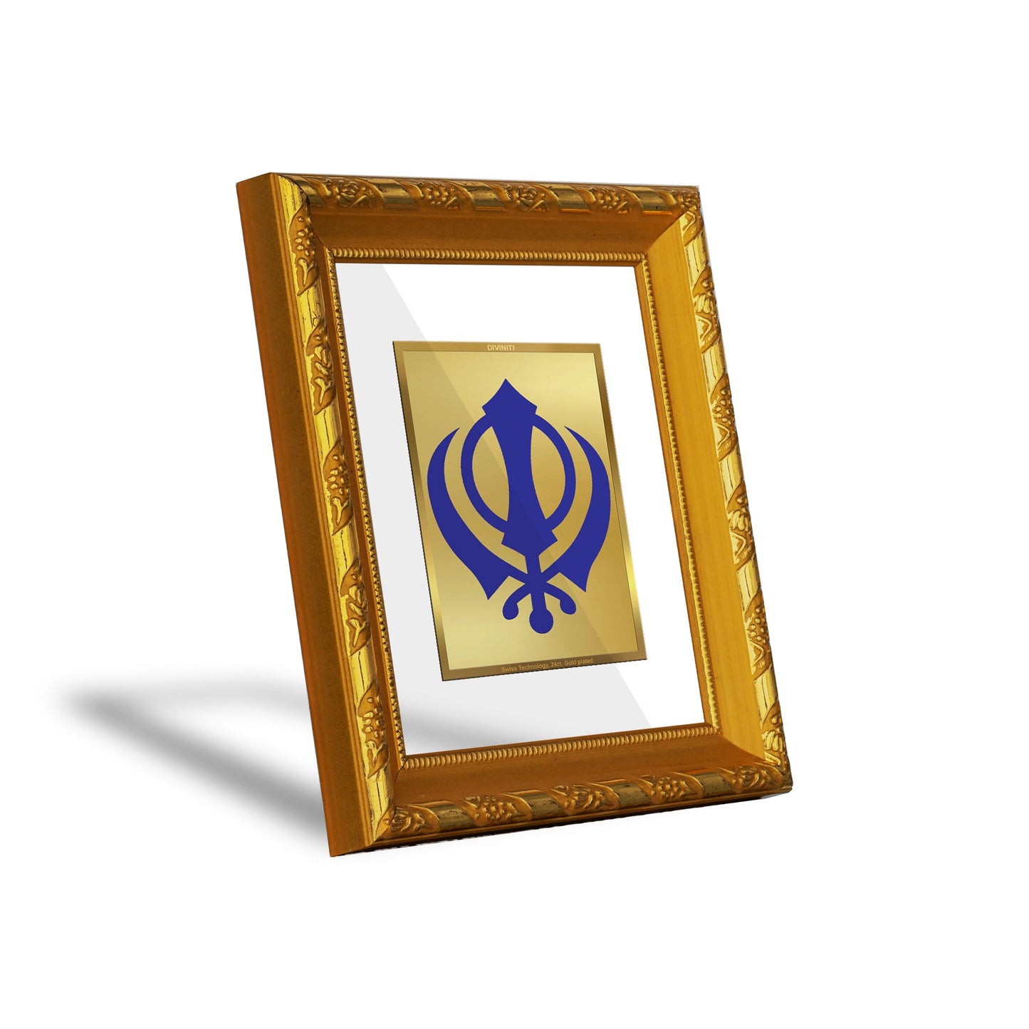 DIVINITI 24K Gold Plated Khanda Sahib Photo Frame For Living Room Decor, Worship, Gift (15.0 X 13.0 CM)