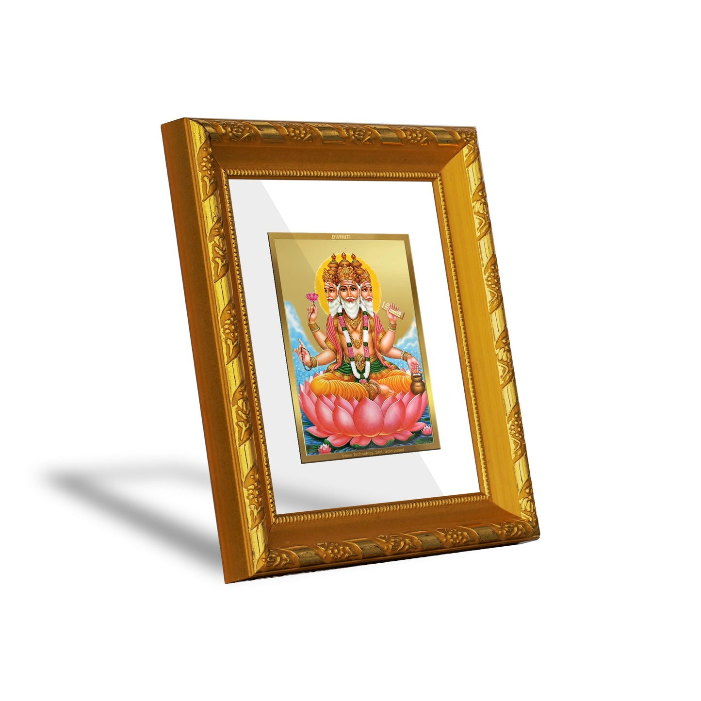 DIVINITI 24K Gold Plated Brahma Ji Photo Frame For Home Wall Decor, Festival Gift (15.0 X 13.0 CM)