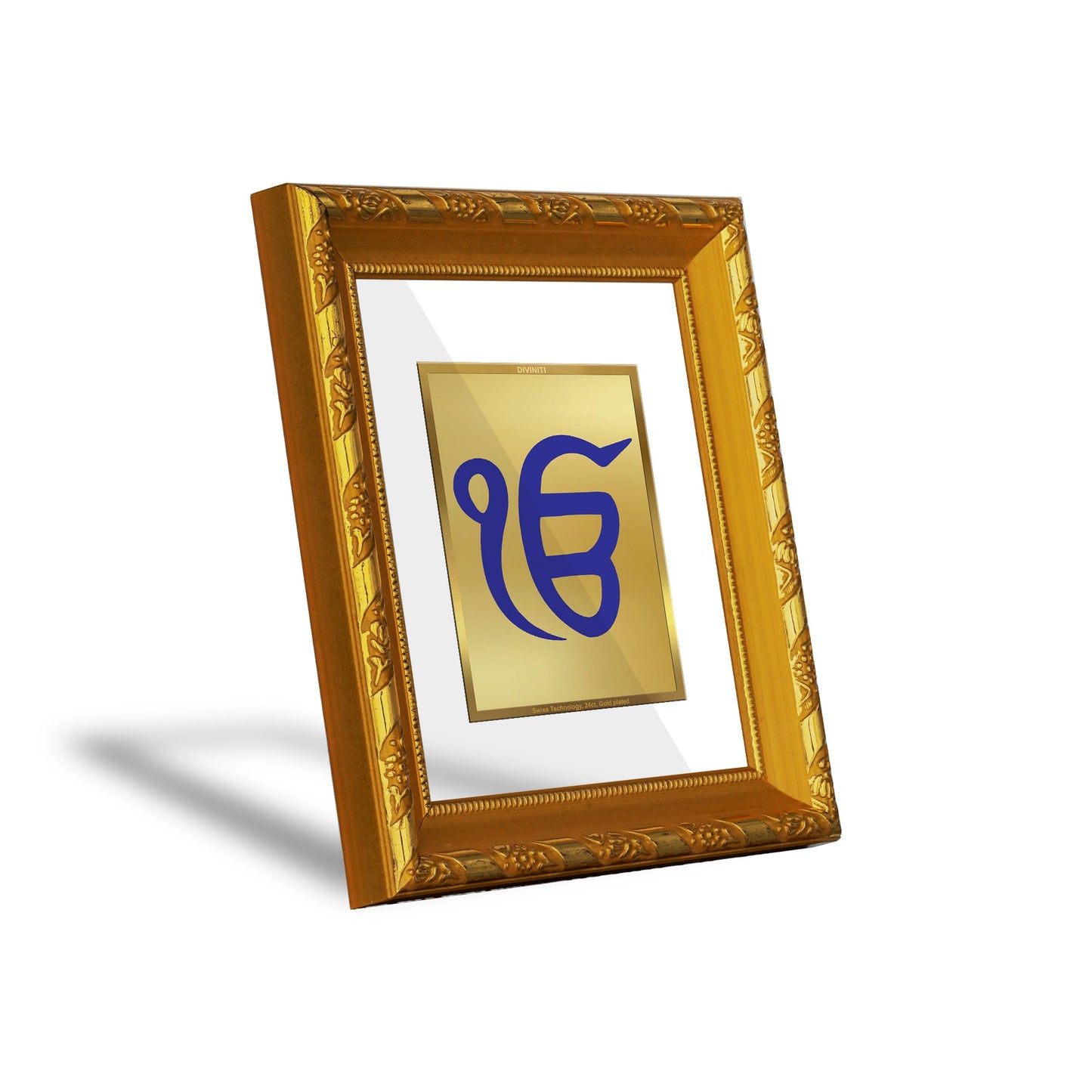 DIVINITI 24K Gold Plated Ik Onkar Photo Frame For Home Decor, TableTop, Prayer (15.0 X 13.0 CM)