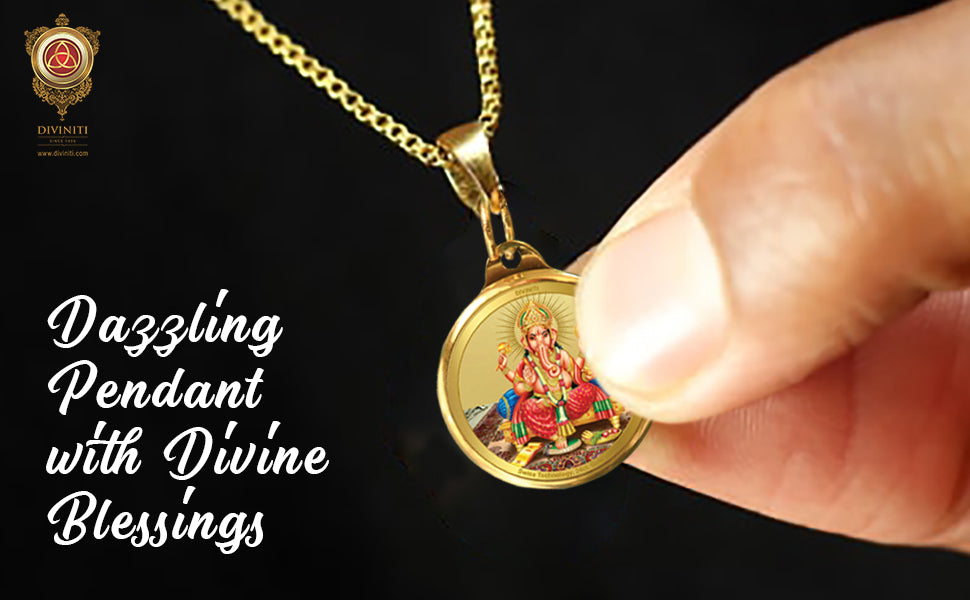 Diviniti 24K Double sided Gold Plated Pendant Ganesha & Yantra|22 MM Flip Coin (1 PCS)