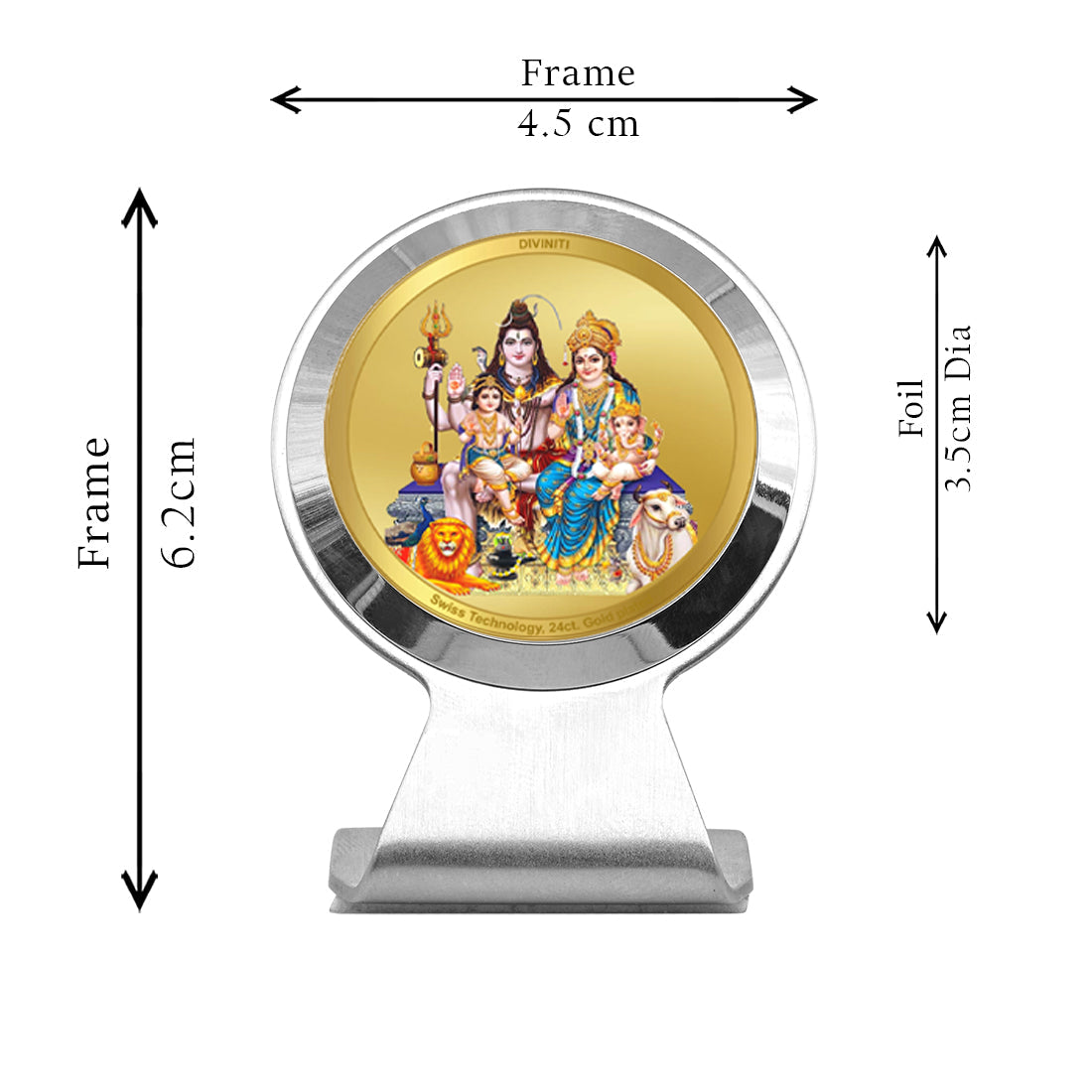 Diviniti 24K Gold Plated Shiv Parivar Frame For Car Dashboard, Home Decor & Puja Room (6.2 x 4.5 CM)