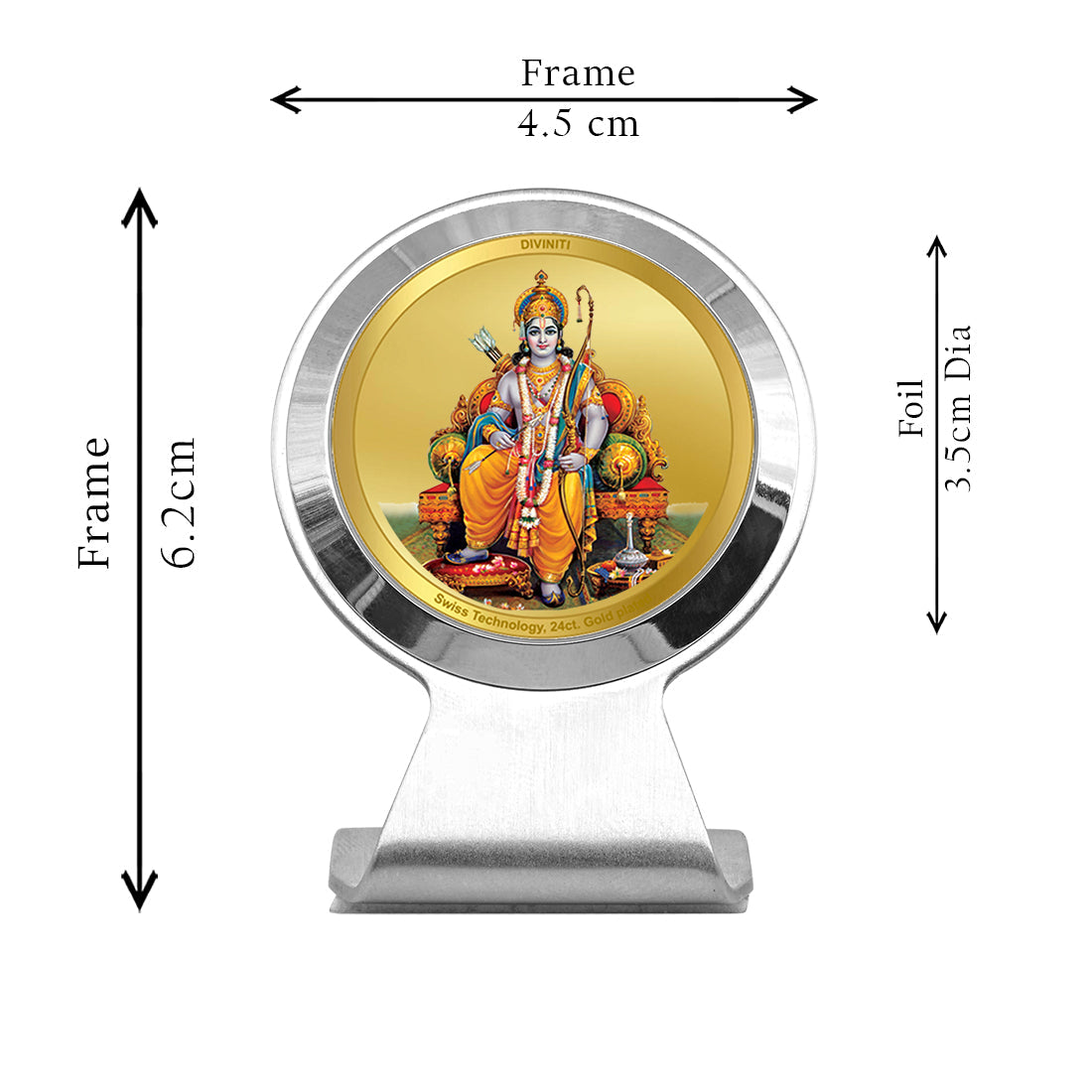 Diviniti 24K Gold Plated Ram Ji Frame For Car Dashboard, Home Decor, Puja, Festival Gift (6.2 x 4.5 CM)