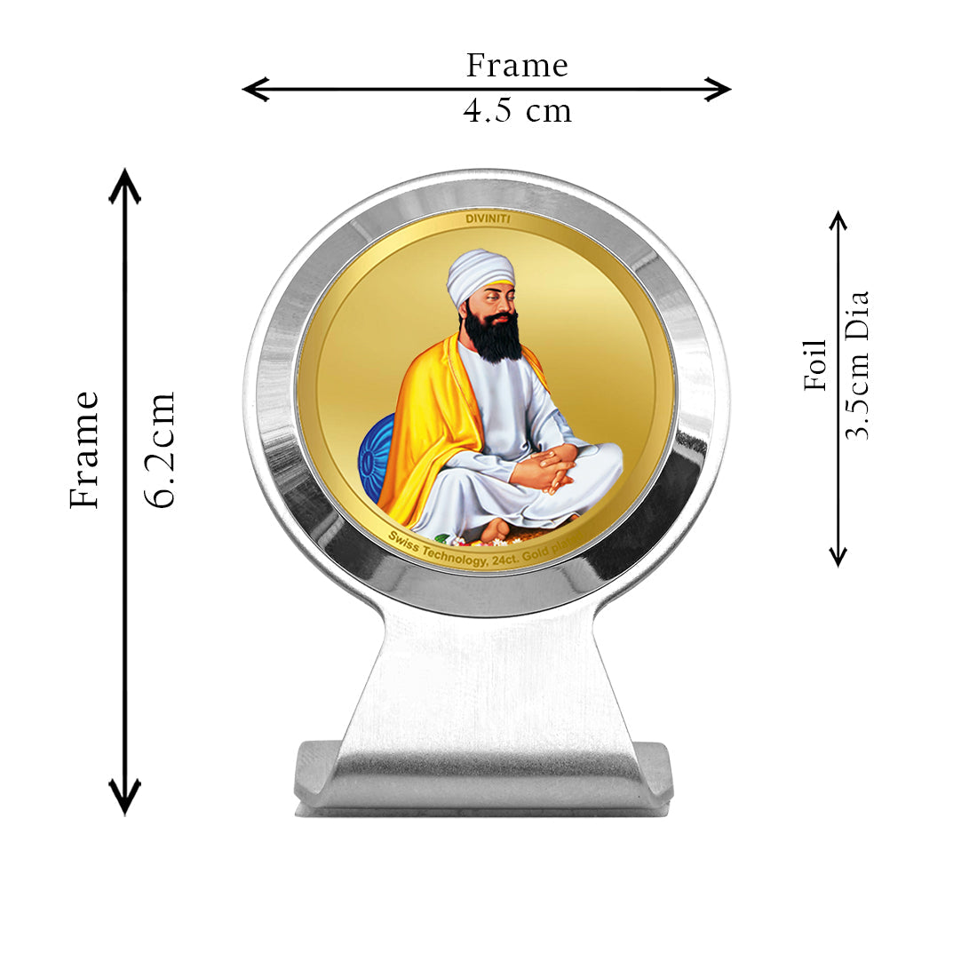 Diviniti 24K Gold Plated Guru Tegh Bahadur Ji Frame For Car Dashboard, Home Decor, Table Top, Gift (6.2 x 4.5 CM)