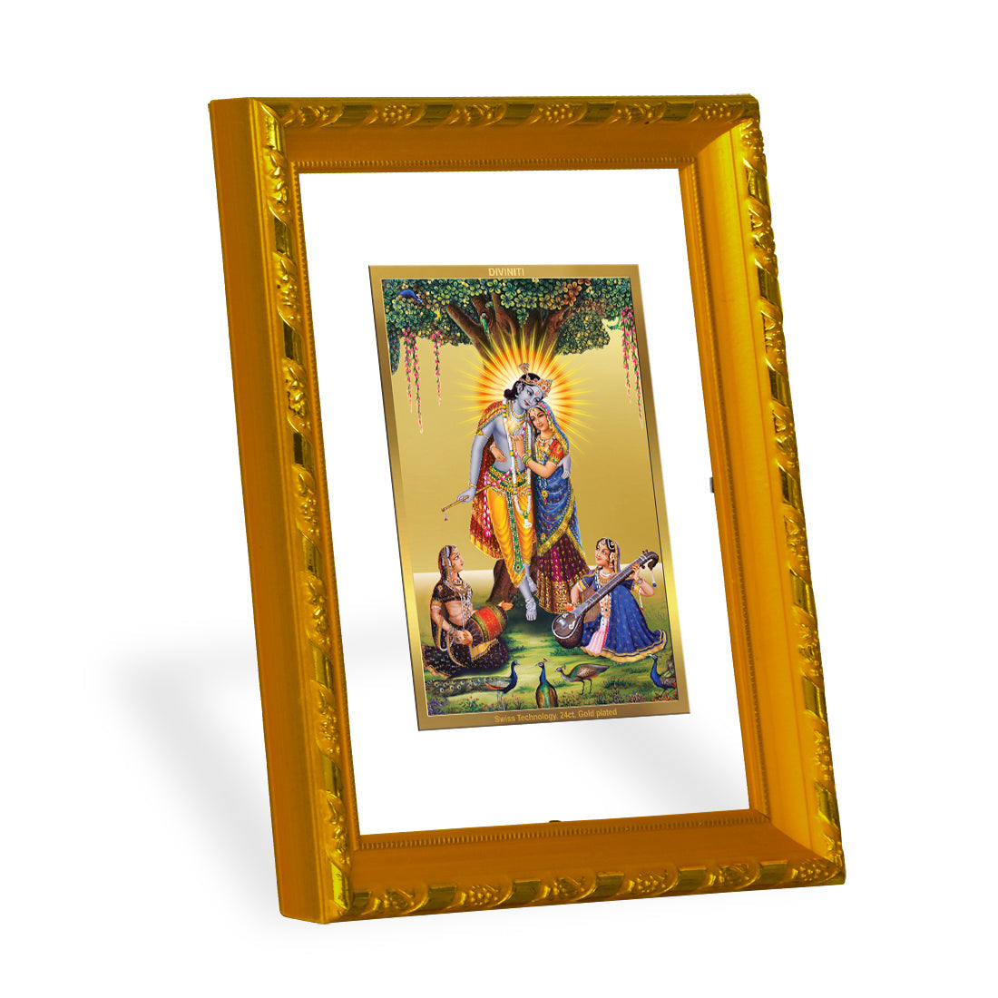 DIVINITI 24K Gold Plated Radha Krishna Photo Frame For Home Decor, Tabletop, Worship (21.5 X 17.5 CM)