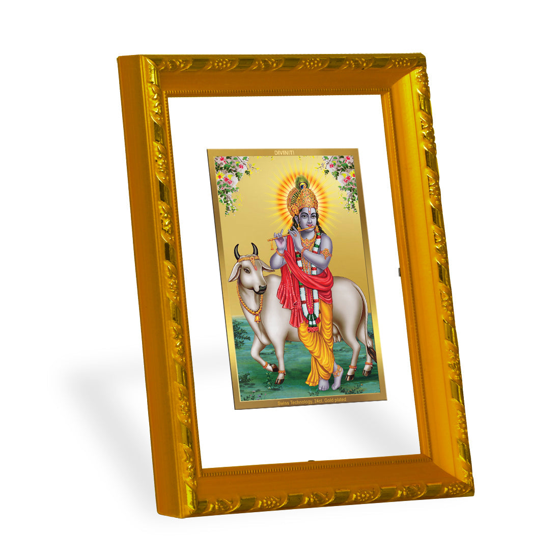 DIVINITI 24K Gold Plated Krishna Photo Frame For Home Wall Decor, Tabletop, Gift, Puja (21.5 X 17.5 CM)