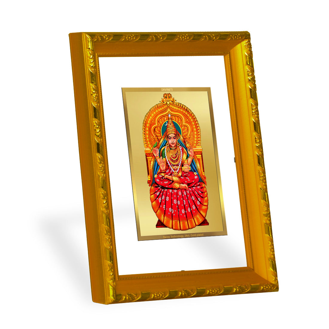 DIVINITI 24K Gold Plated Sharda Mata Photo Frame For Home Wall Decor, Tabletop, Puja (21.5 X 17.5 CM)