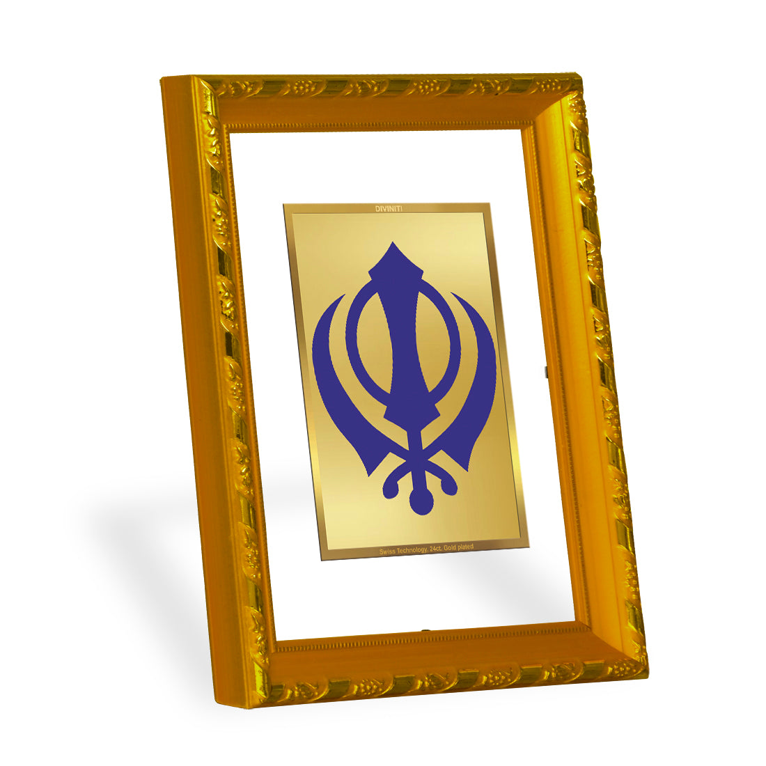 DIVINITI 24K Gold Plated Khanda Sahib Photo Frame For Home Wall Decor, Luxury Gift (21.5 X 17.5 CM)