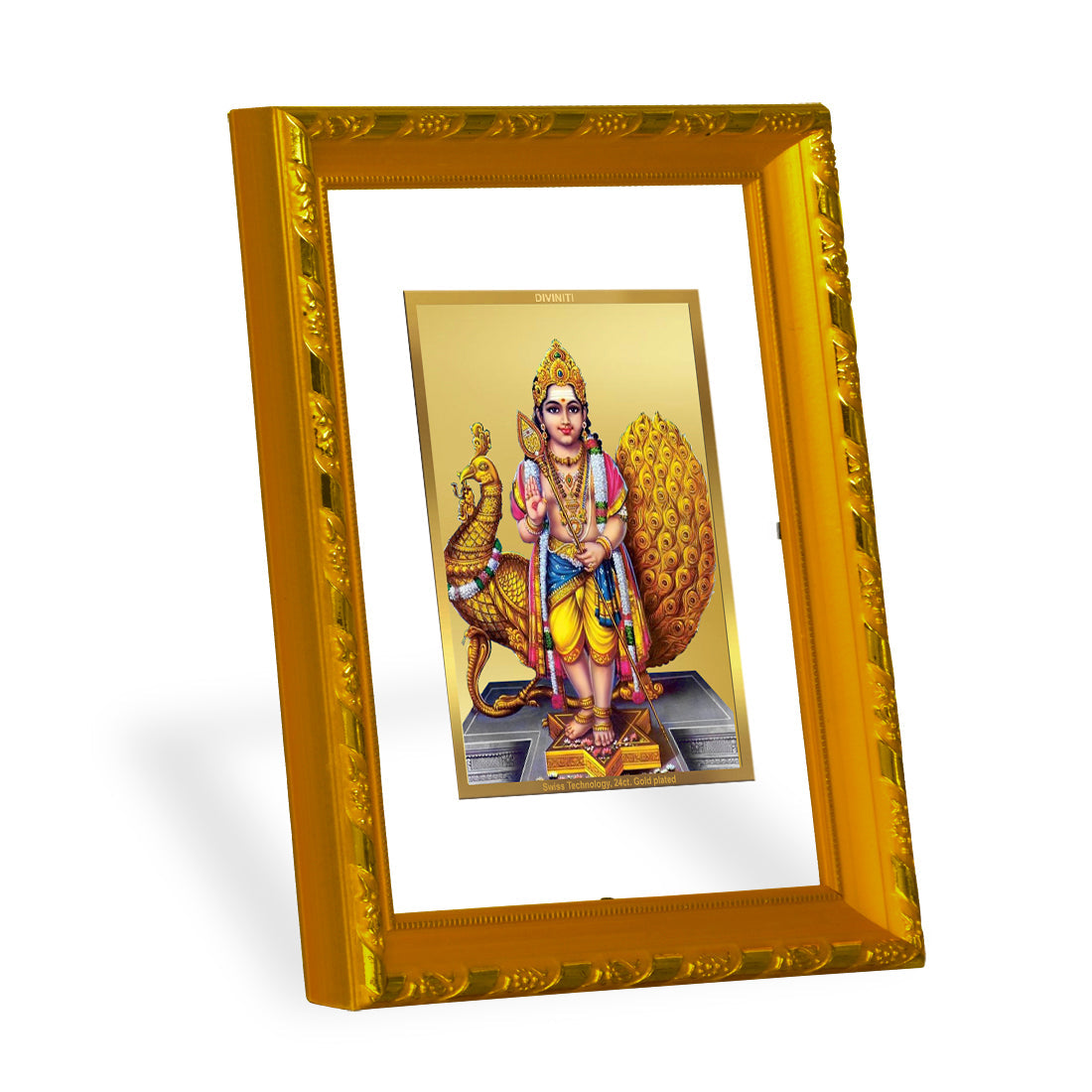 DIVINITI 24K Gold Plated Karthikey Wall Photo Frame For Home Decor, Worship, Gift (21.5 X 17.5 CM)