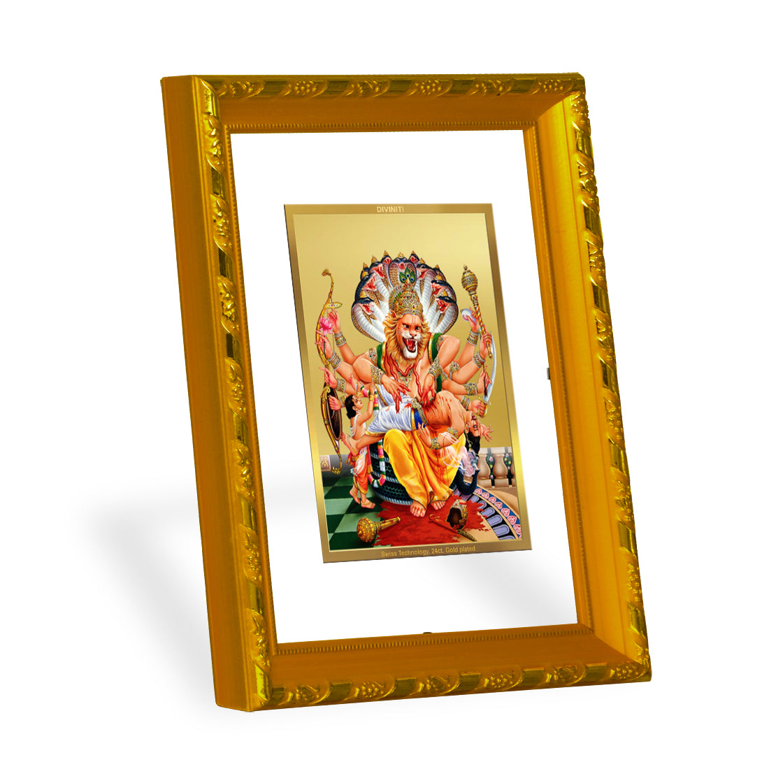 DIVINITI 24K Gold Plated Narsimha Photo Frame For Home Wall Decor, Festival Gift (21.5 X 17.5 CM)