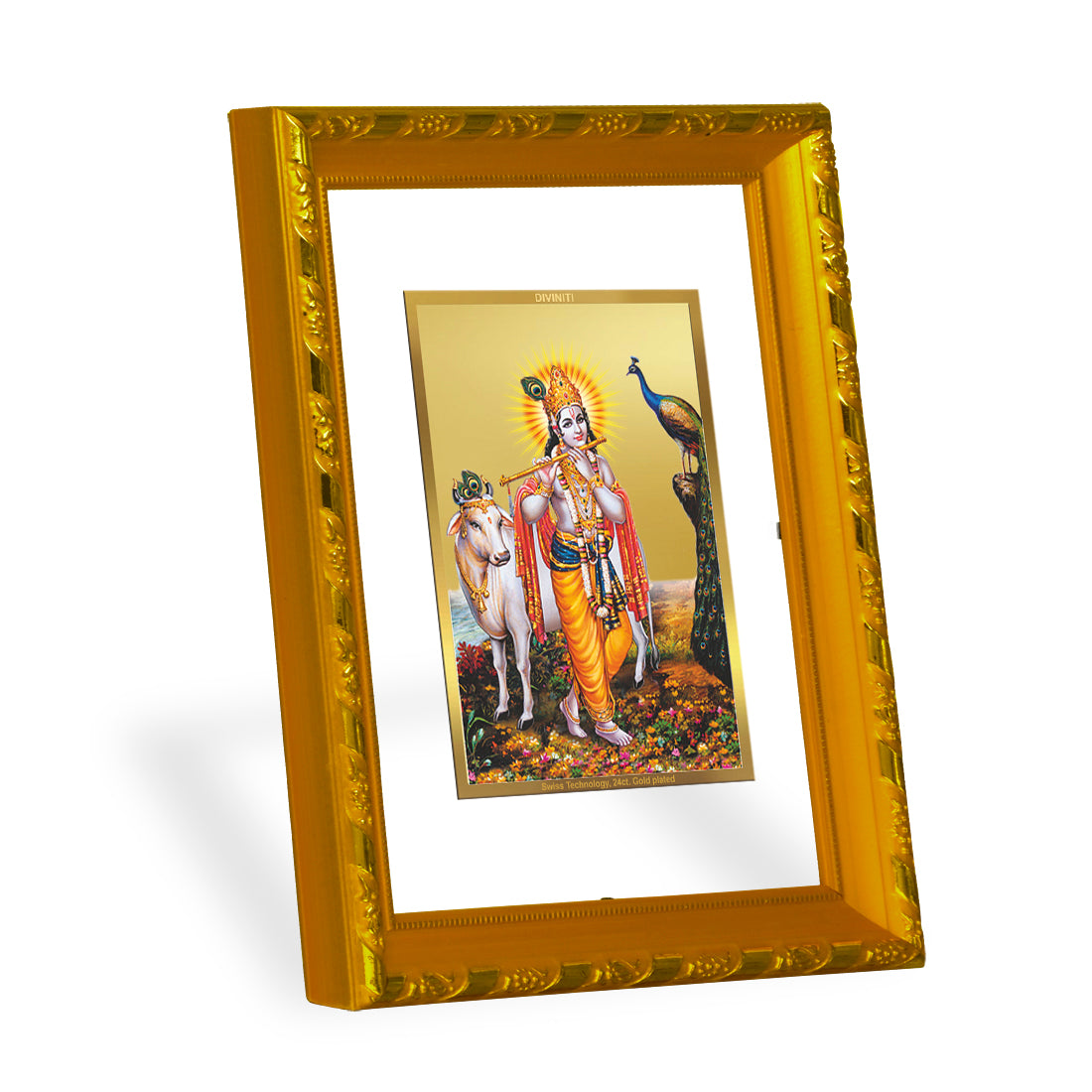 DIVINITI 24K Gold Plated Lord Krishna Photo Frame For Home Wall Decor, Tabletop, Puja (21.5 X 17.5 CM)