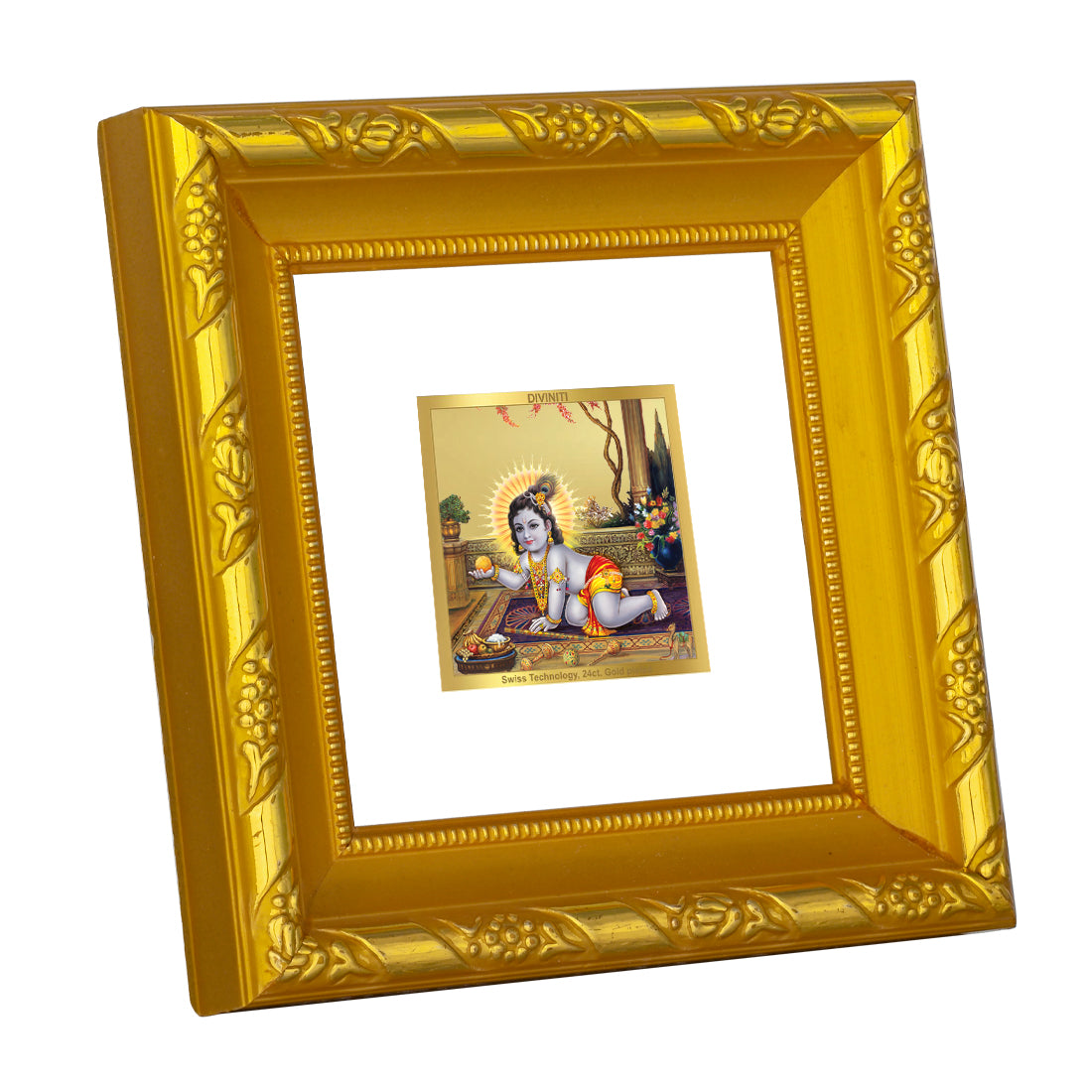 DIVINITI 24K Gold Plated Laddu Gopal Photo Frame For Home Decor, Puja, Housewarming (10.8 X 10.8 CM)