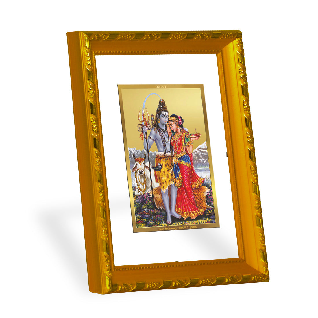 DIVINITI 24K Gold Plated Shiva Parvati Religious Photo Frame For Home Decor, Puja Room (21.5 X 17.5 CM)